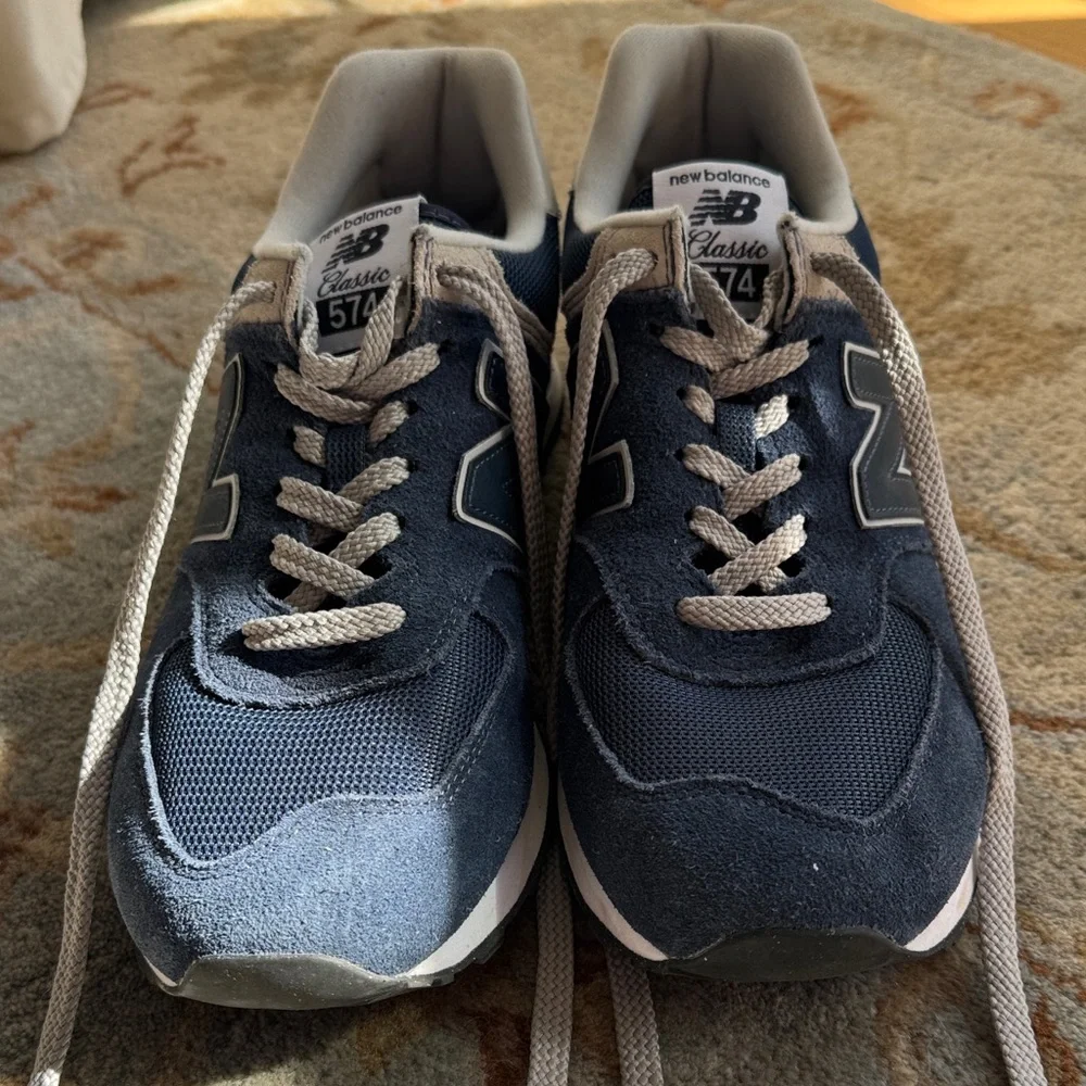 New Balance Unisex Navy and White Retro classic 574 Sneakers - Picture 4 of 16